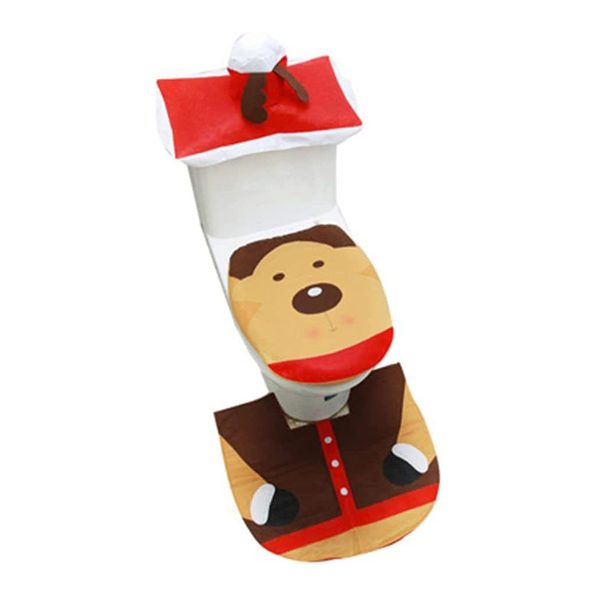 Navidad transfronteriza en stock cubierta de inodoro de Navidad ancianos muñeco de nieve cubierta del inodoro estera del piso cubierta del tanque de agua cubierta del tejido conjunto de tres piezas