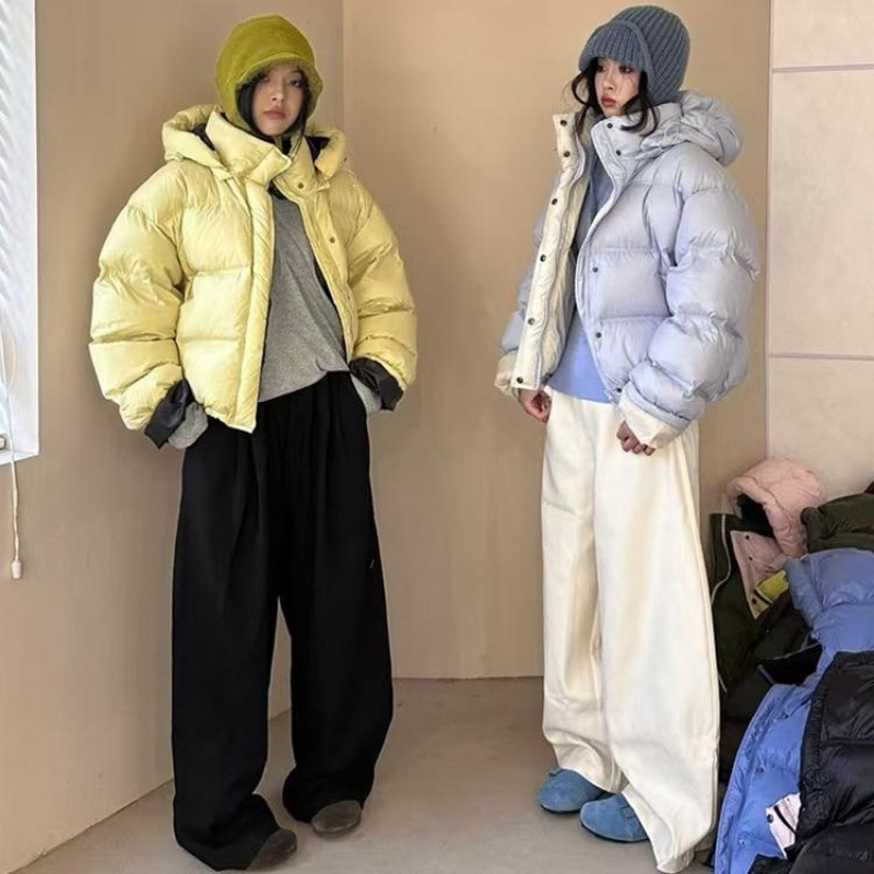 彧言韩版撞色面包服羽绒服女2024新款短款加厚宽松休闲糖果色外套