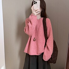 话里设计感百搭卷领花线毛衣2025秋季新新款韩版减龄显瘦针织上衣