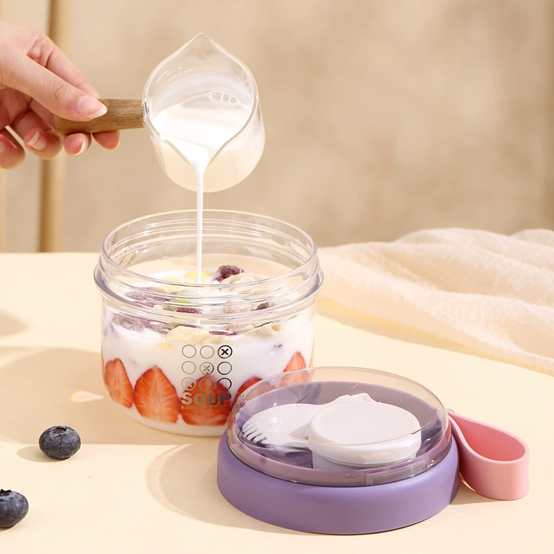 Salad cup oatmeal cup portable student breakfast cup sealed leakproof milk cup with lid spoon high-value soft glue carry handle