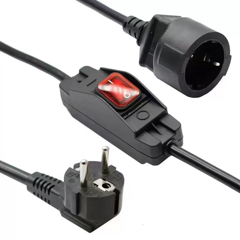 欧规带308船型开关线 欧标插头电源线延长线 欧规德式延长线