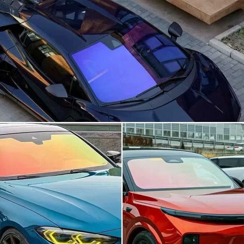 Royal Purple Iridescent Car Window Film, Front Windshield Sunscreen and Heat Insulation Film, High Privacy Ghost Rose Solar Film