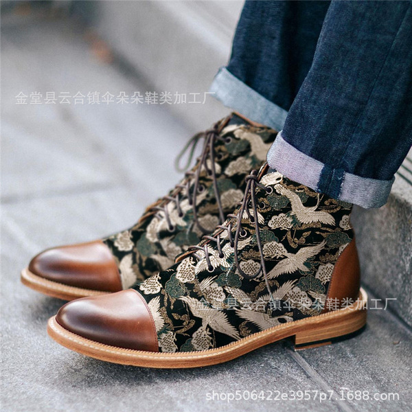 2021 New round head color matching 38-48 front lace men's low boots