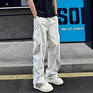 户外褶皱休闲裤男夏季薄款直筒伞兵裤青少年宽松运动工装速干裤子