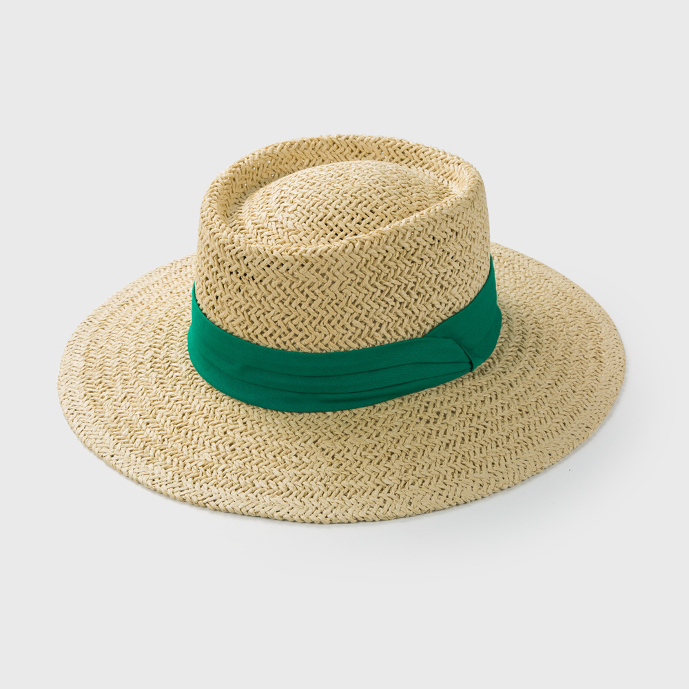 Korean Style Style Dark Blue, White, Green, Black Color Korean Version Of Straw Woven Concave Top Hat Spring And Summer Sunscreen Sunshade Top Hat