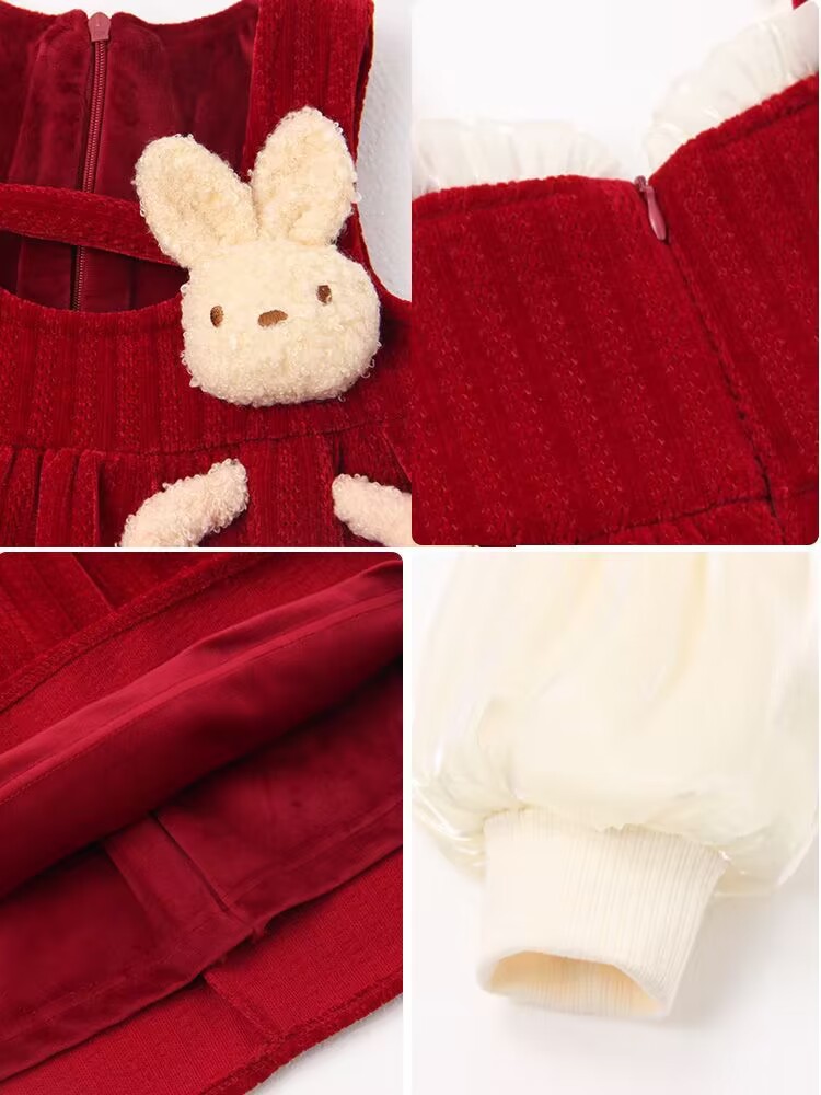 Abbigliamento da donna autunno/inverno 2023 per bambini Abito da bambino Set di due pezzi di coniglio di un anno_voghion.com