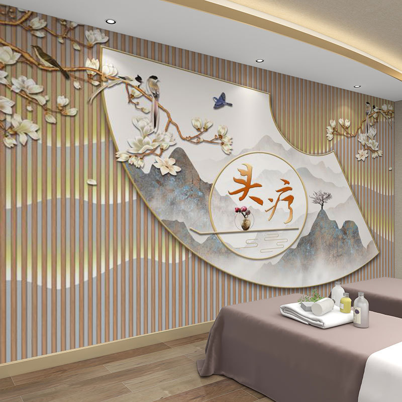 墙纸3d立体中式格栅墙布背景墙壁纸客厅装饰壁布店铺装修壁画|undefined