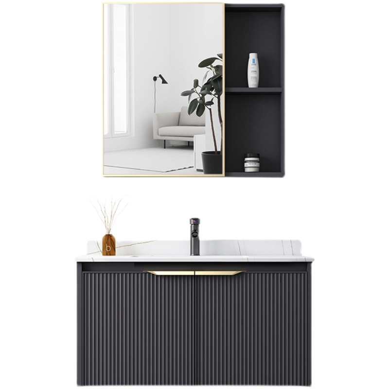 Luz de lujo engrosada espacio gabinete de baño de aluminio combinación integrada lavabo de cerámica gabinete roca placa baño lavabo
