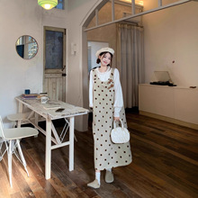 复古减龄波点刺绣毛呢背心连衣裙女装秋季2025新款宽松中长款裙子