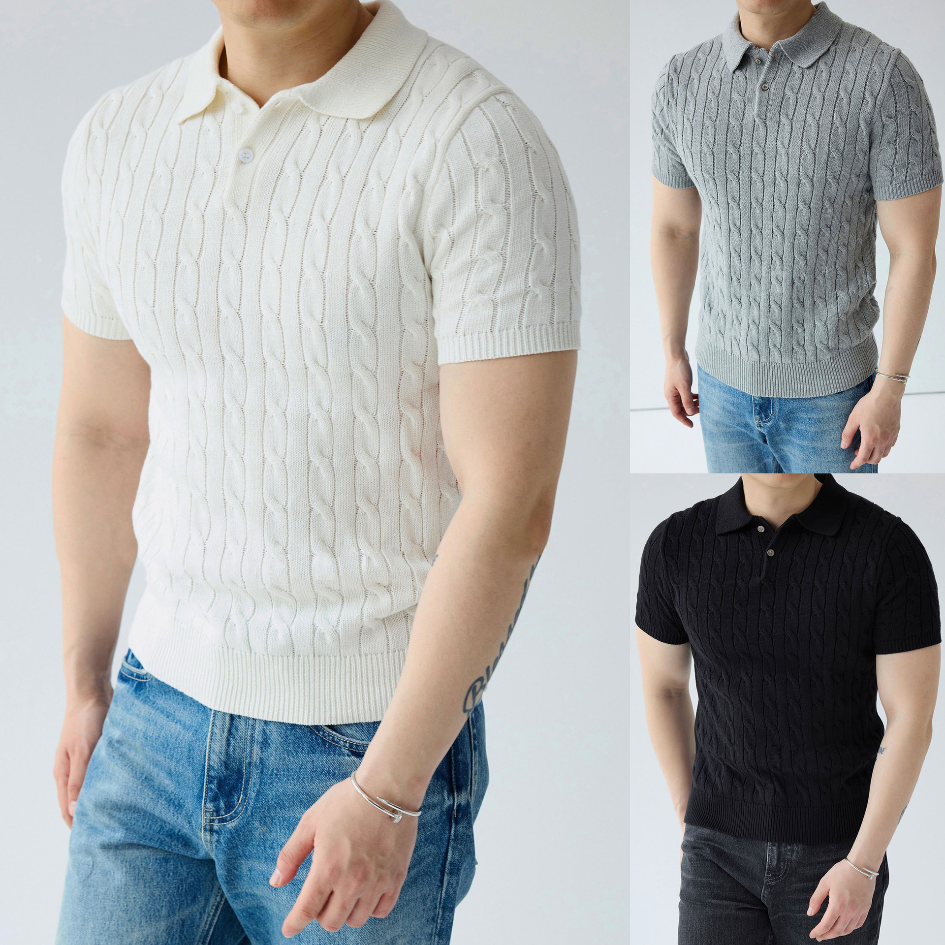 Polo camiseta de punto camiseta de manga corta hombre solapa torsión torcida vieja camiseta de hielo de verano fábrica transfronteriza al por mayor