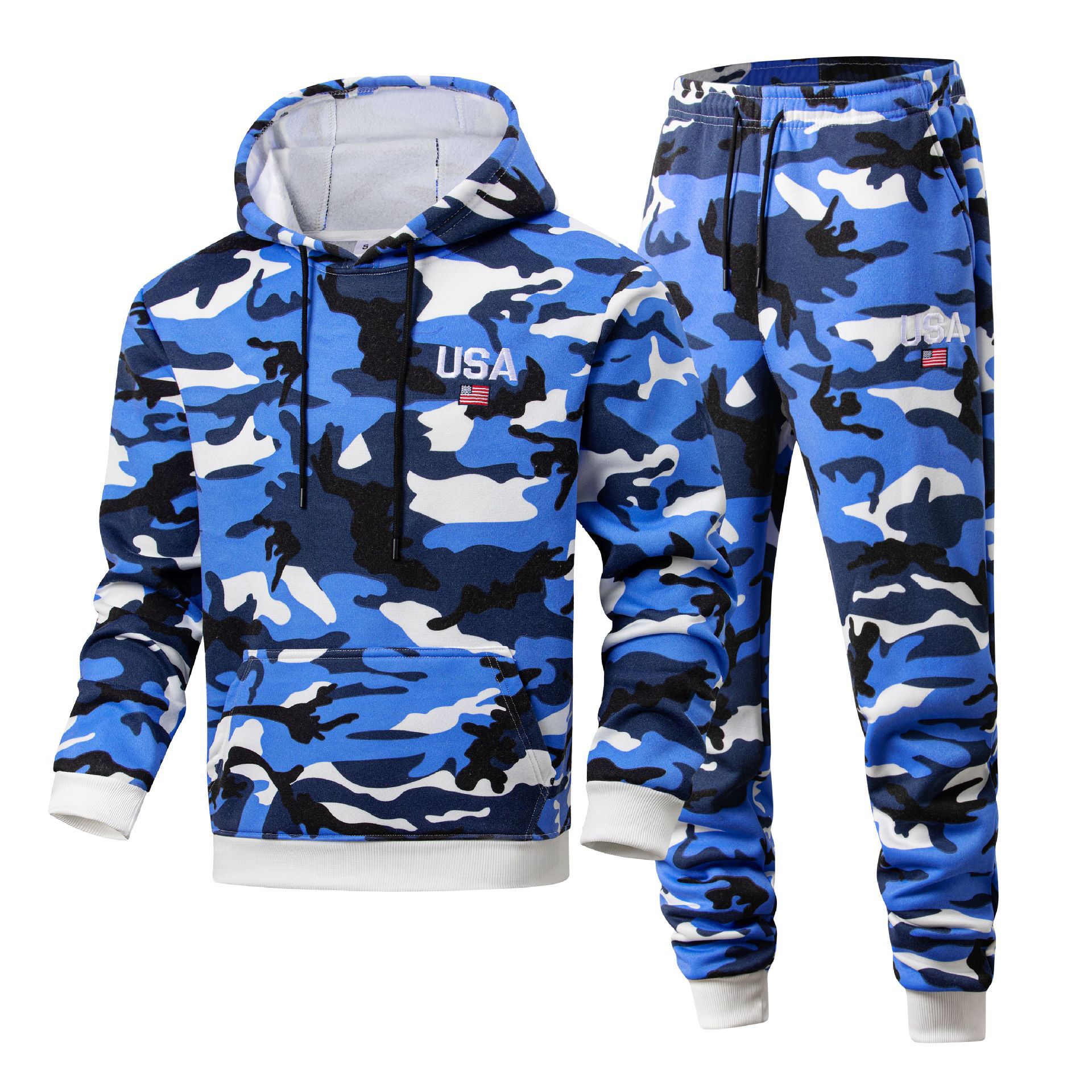 Camouflage Sports Sweatshirt and Pants Suit for Men in Spring and Autum Outdoor Training Fitness Moisture-Absorbent Quick-Drying Breathable Multi-Color Sample