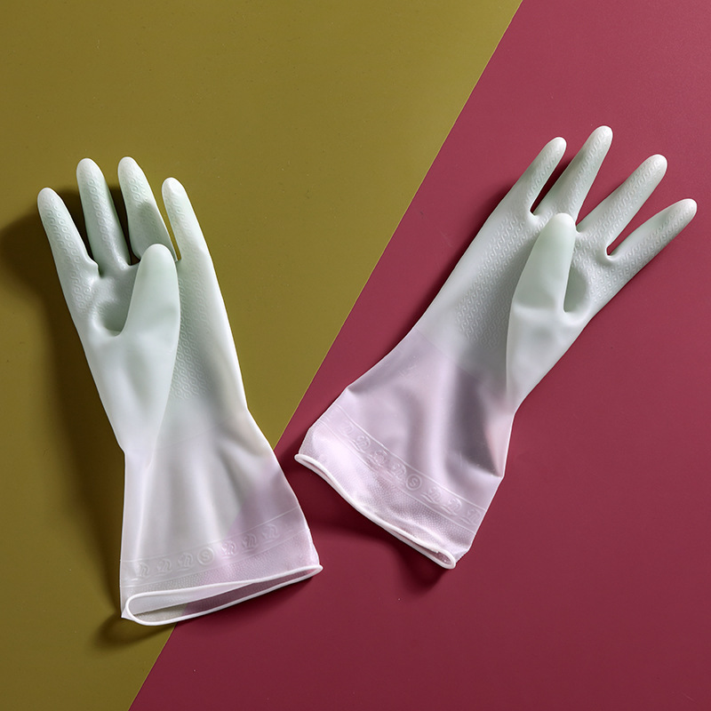 Guantes de dos colores blancos transparentes para lavar platos guantes de cocina de goma de látex para lavar ropa de plástico impermeable cepillo de platos image 9