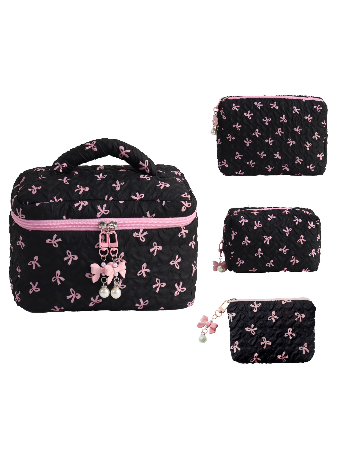Cosmetic Bag Organizer, Bow Accent Wallet Style, 14×10×2 cm, Lightweight Portable