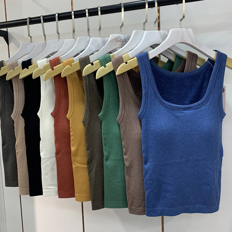 Autumn and winter cashmere terry plus velvet padded heating vest one-piece cup warm condole belt inner and outer wear top base shirt