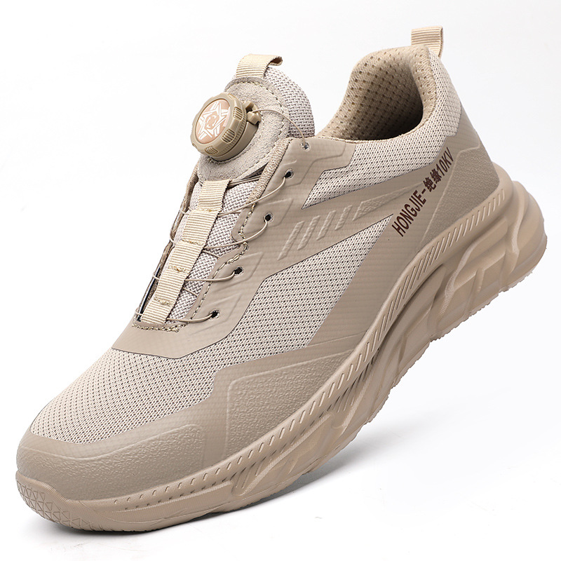 Botón transfronterizo elástico zapatos de protección laboral cabeza de acero anti-golpe anti-perforación protección de seguridad zapatos de protección laboral para hombres no se cansará mucho tiempo