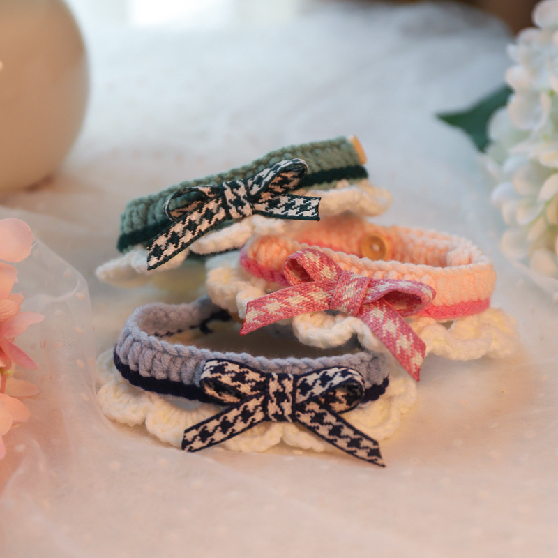 Gato bufandas mascota arco bufandas joyas de punto gatito tejiendo muñecas toallas de saliva collar bufandas