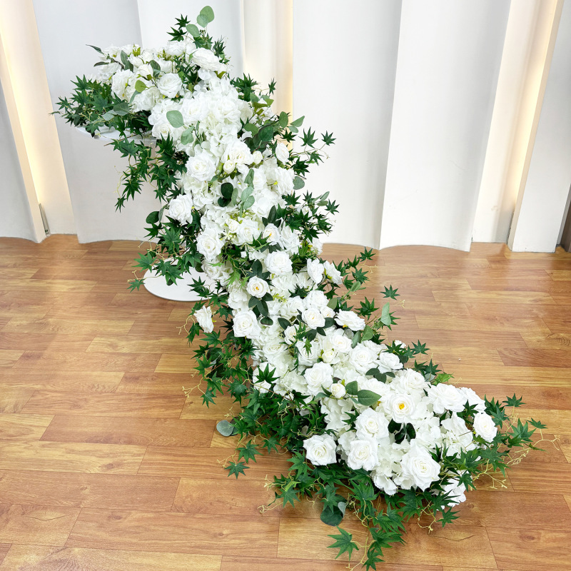 クロスボーダーバーガンディ結婚式の背景の壁の装飾花列アーチ花ウィンドウショールームテーブルフラワーロング列花偽ロングストリップ花|undefined