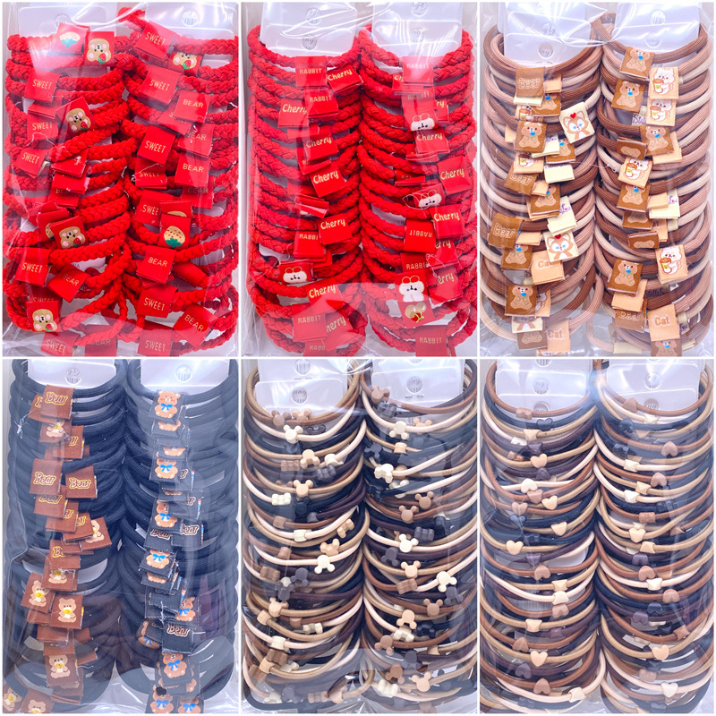 Caqui fresa oso etiqueta de tela anillo de pelo rojo leche té color 03 amor banda de goma lazo de pelo de las mujeres 2 yuanes tienda física