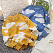 2024年新款儿童针织衫秋款落肩套头圆领云朵棉纱中大童装宽松毛衣