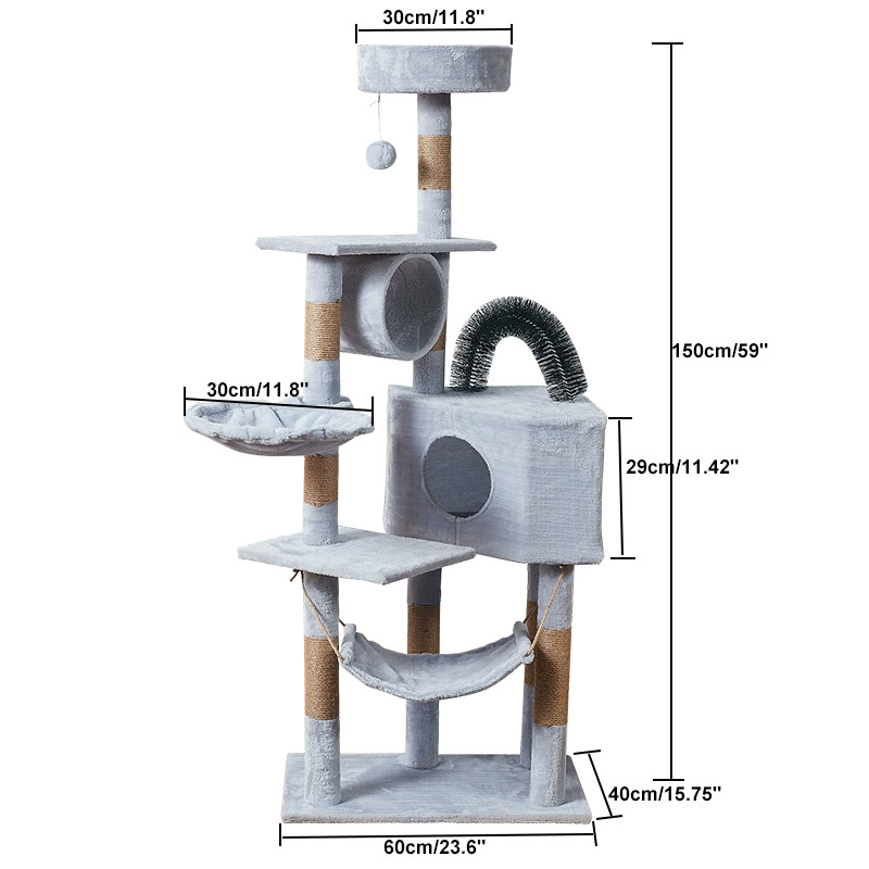 Velvet Cat Climbing Tree, Multi-Level Space-Saving Cat House with Hammock, All-Seasons