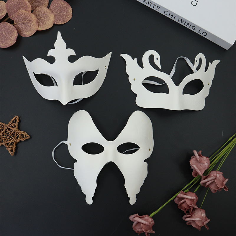 Máscara de cara de gato de fiesta en blanco para hombres y mujeres, pintura de bricolaje, máscara de pulpa, accesorios hechos a mano para niños, máscara de cara completa de graffiti