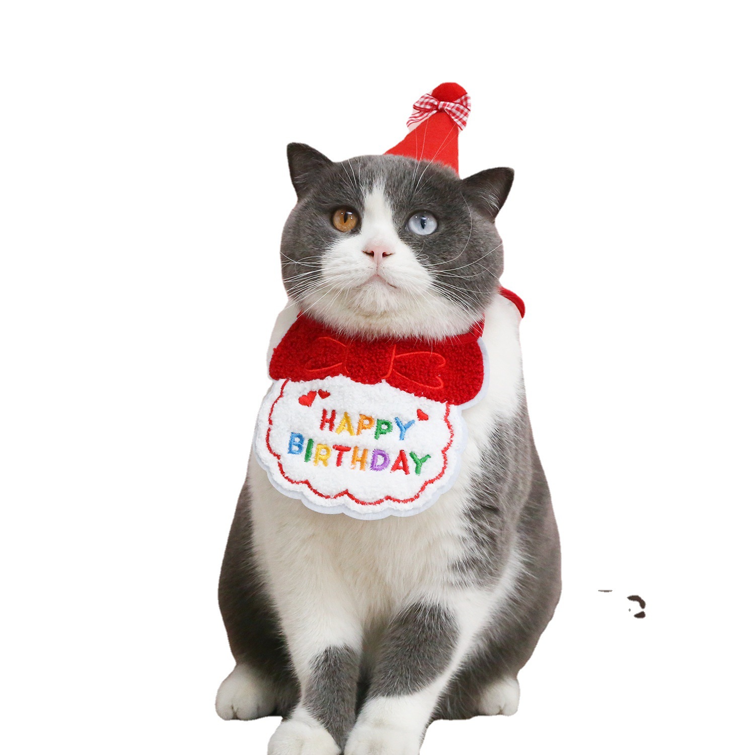 Mascota gato perro feliz cumpleaños babero bordado fieltro arco sombrero tocado traje bufanda