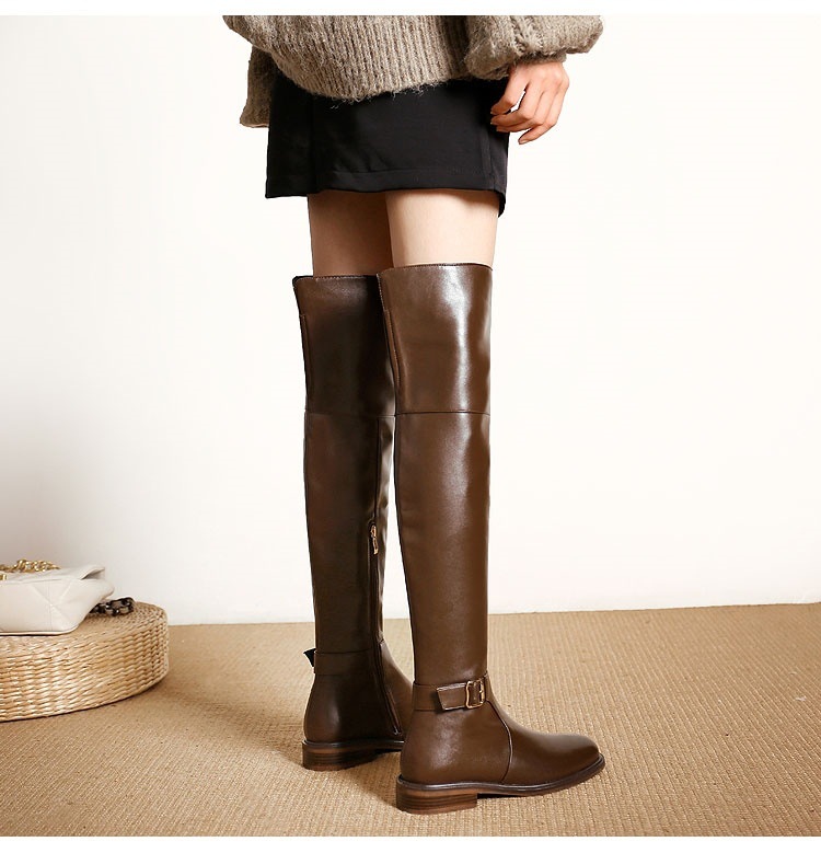 22 New Slim Leg Over Knee Long for Women Low Heel Flat Bottom Black High Barrel Autumn/Winter Single with Velvet Knight_voghion.com