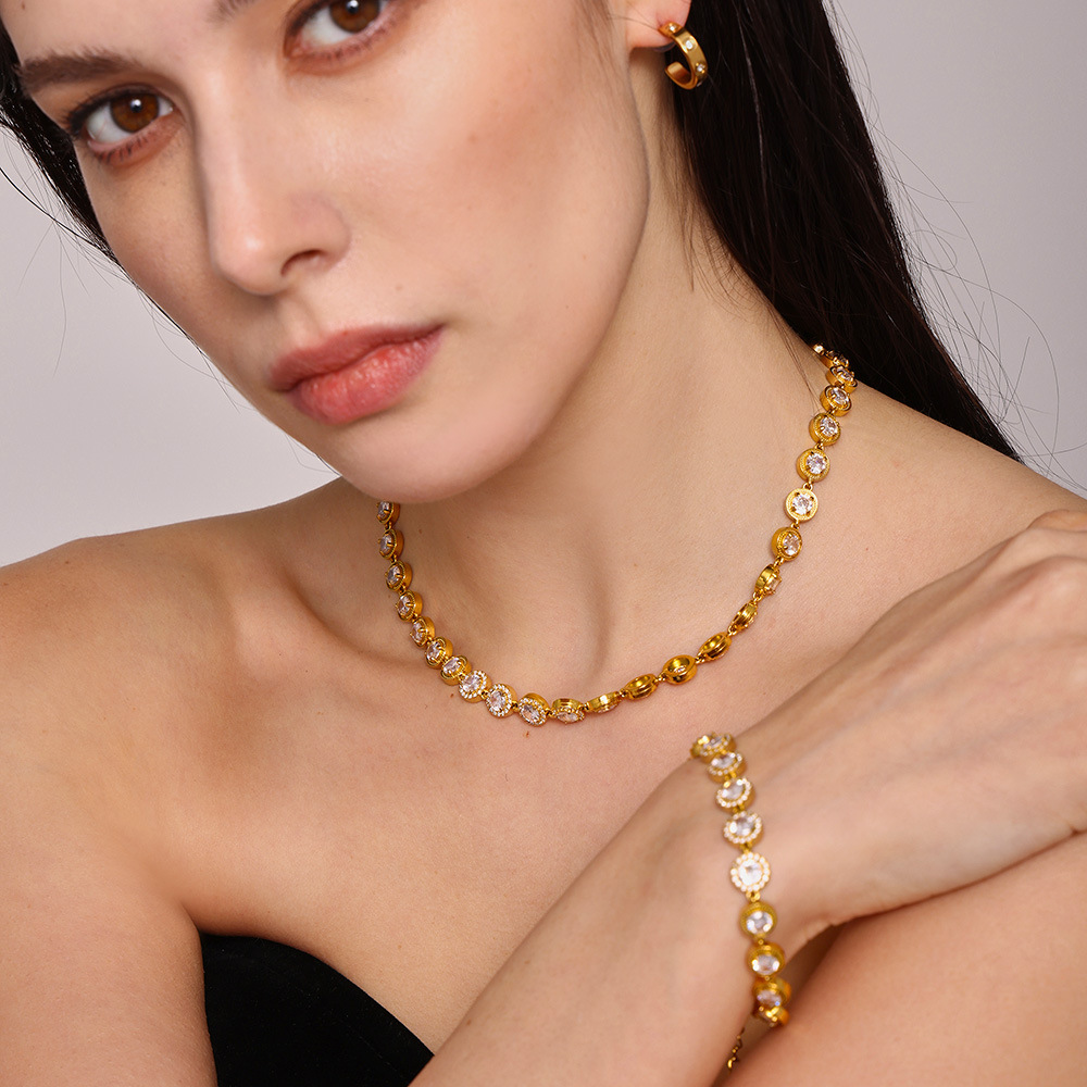 Chain de zircón blanco super brillante con estrellas redondas hechas a mano acero inoxidable chapado en oro real 18K joyas de lujo