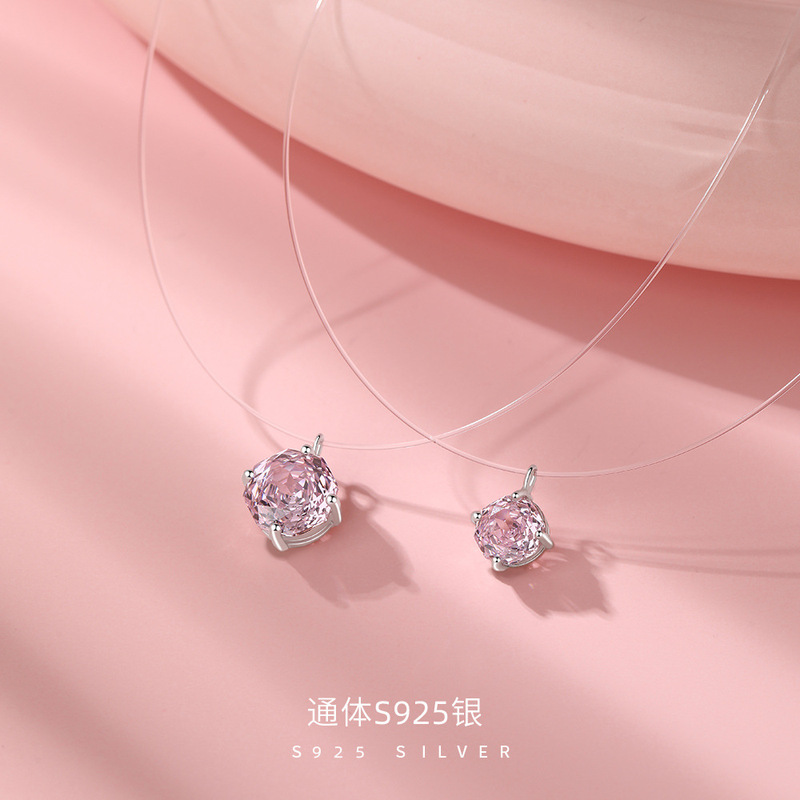 Sterling Silver S925 Rose Nebula Fish Line Zircon Necklace for Daily Wear, New Simple Style Niche Clavicle Chain Wholesale