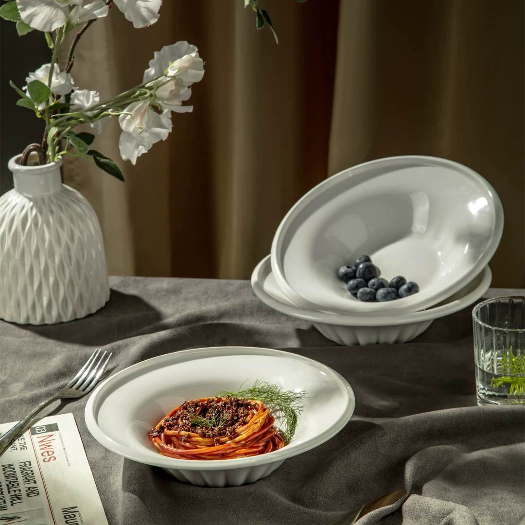 белая тарелка меламиновая посуда круглая тарелка плоская тарелка глубокая тарелка коммерческая пластиковая обеденная тарелка круглая западная обеденная тарелка тарелка для фаст-фуда оптом