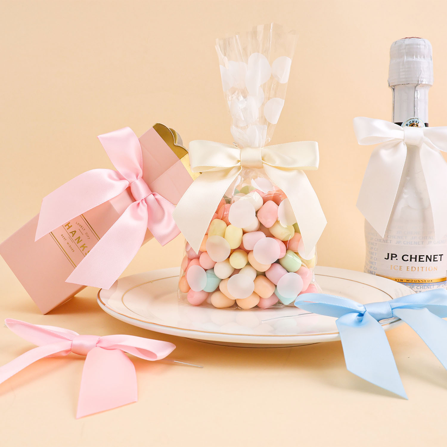 Embalaje de pastel de horneado personalizado sellado regalo arco DIY multicolor mano nudo transparente arco de alambre