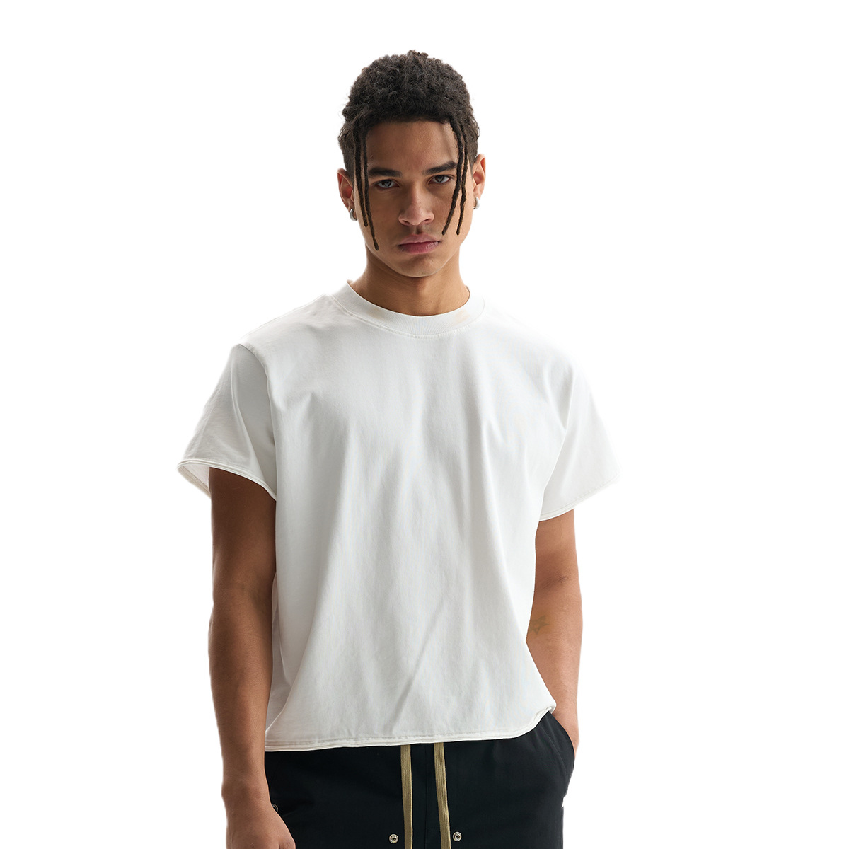 ETAI Hombre| Marca de alta calidad algodón suelto versión corta hombre camiseta de manga corta camiseta de cuello redondo de color sólido