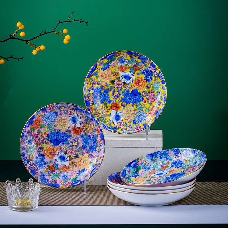 Jingdezhen Bone China Phnom Penh Colors and Flowers Strive for Beauty 7-inch Full Flower Deep Dish Plate Chinese Household Restaurant Round Bowl Jingdezhen Bone China Phnom Penh Colors and Flowers Strive for Beauty 7-inch Full Flower Deep Dish Plate Chinese Household Restaurant Round Bowl