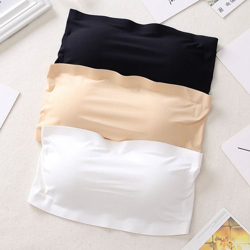Anti-exposure one-line circumference seamless chest wrap mesh ice silk double-layer detachable one-piece coaster basic girl's tube top