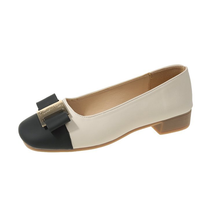 Pantofi unici cu toc gros, cu vârf rotund, femei, primăvară și vară, temperament nou, care se potrivește culorile, gură superficială, franceză, cu talpă moale, joasă_voghion.com