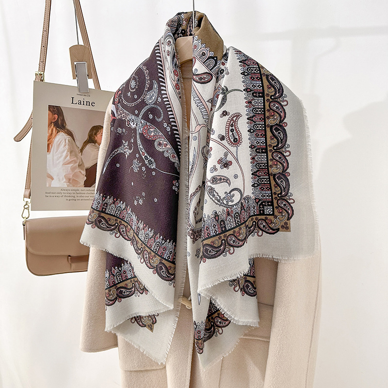 Primavera y otoño estilo nacional retrógrado nicho literatura y arte estilo flor de anacaju impresión bufandas de moda moda ropa de moda con chal