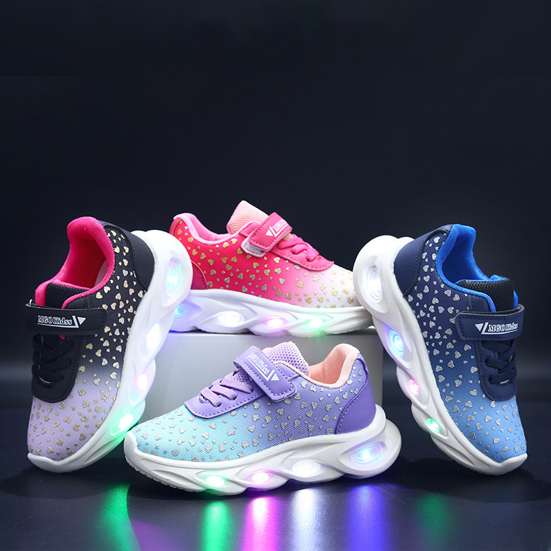 2025 Spring and Autumn Children's Luminous Shoes for Boys and Girls Baby Running Flashing Led Single Shoes Lighted Mesh Sports Shoes Trendy