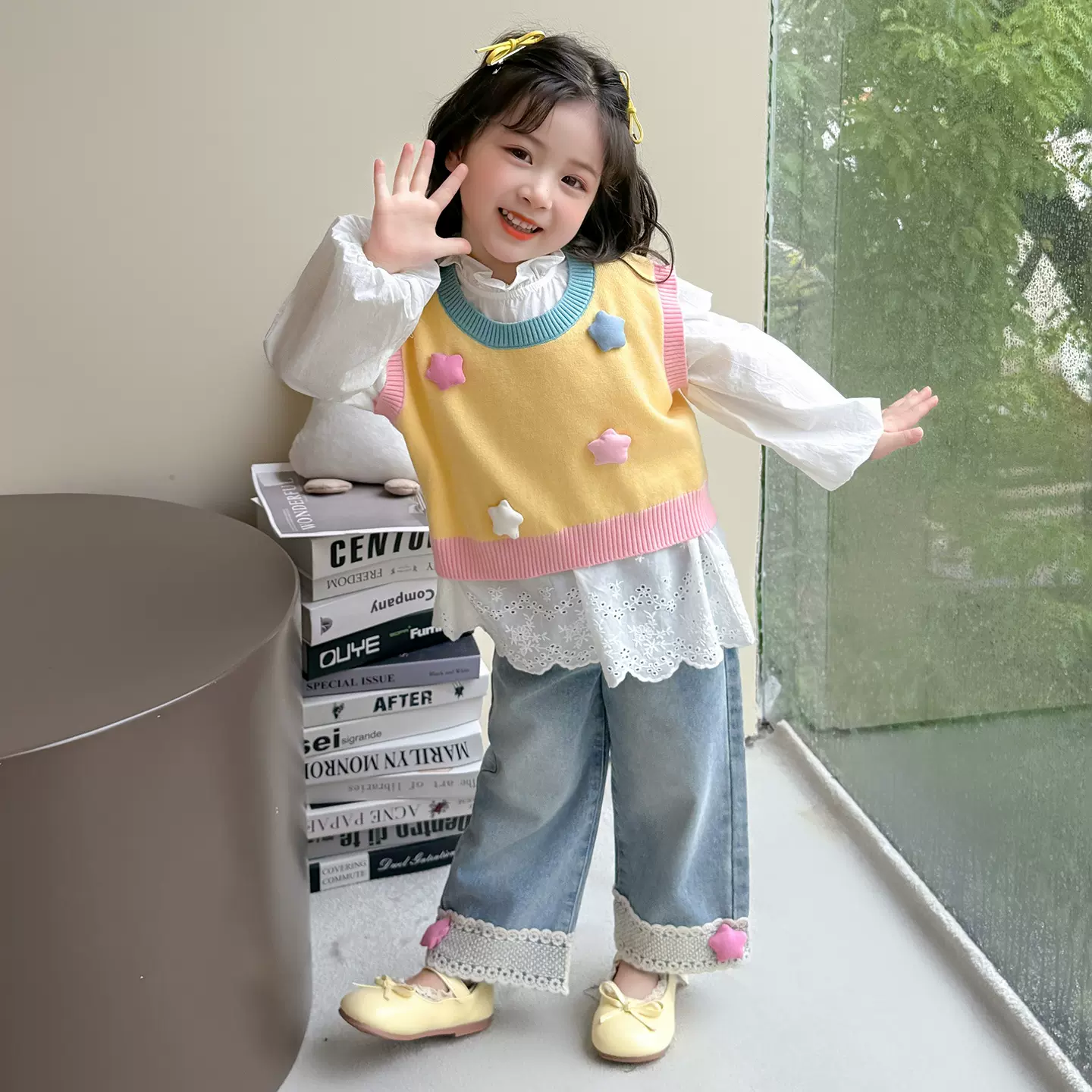 女童秋季毛衣马甲三件套2025新款洋气儿童套装女孩网红童装代发潮
