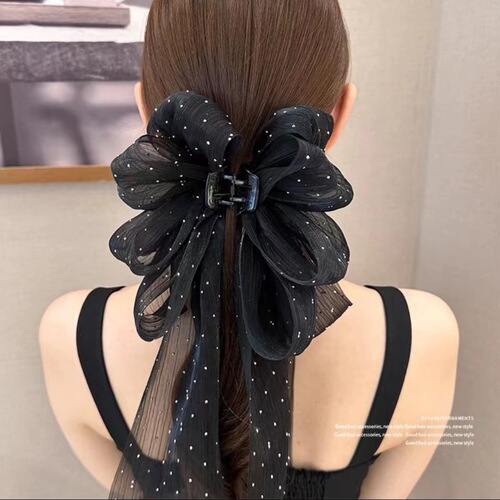 Forest style streamers, mesh bows, marshmallow clips, half-tied hair clips for women on the back of the head, temperament shark clip headwear