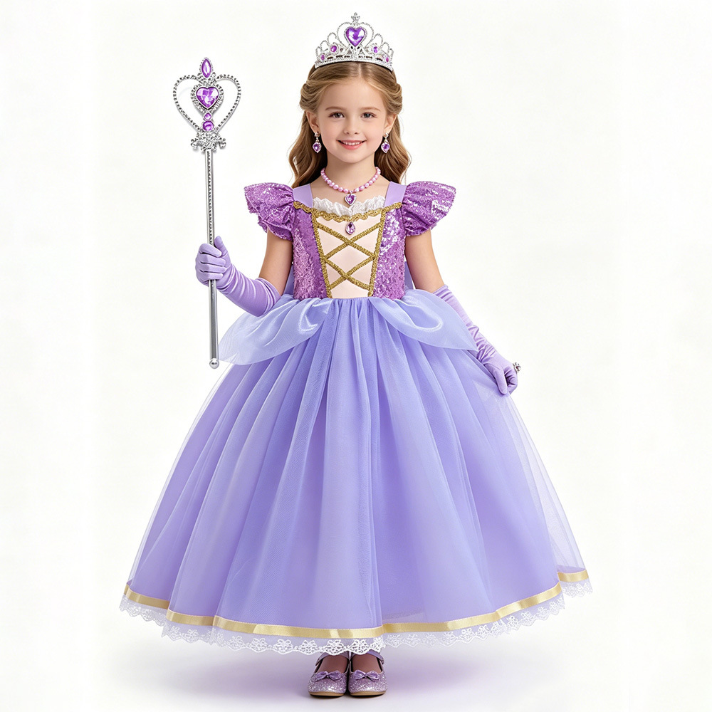 Rapunzel vestido cos vestido vestido vestido de niña vestido de belleza durmiente image 4