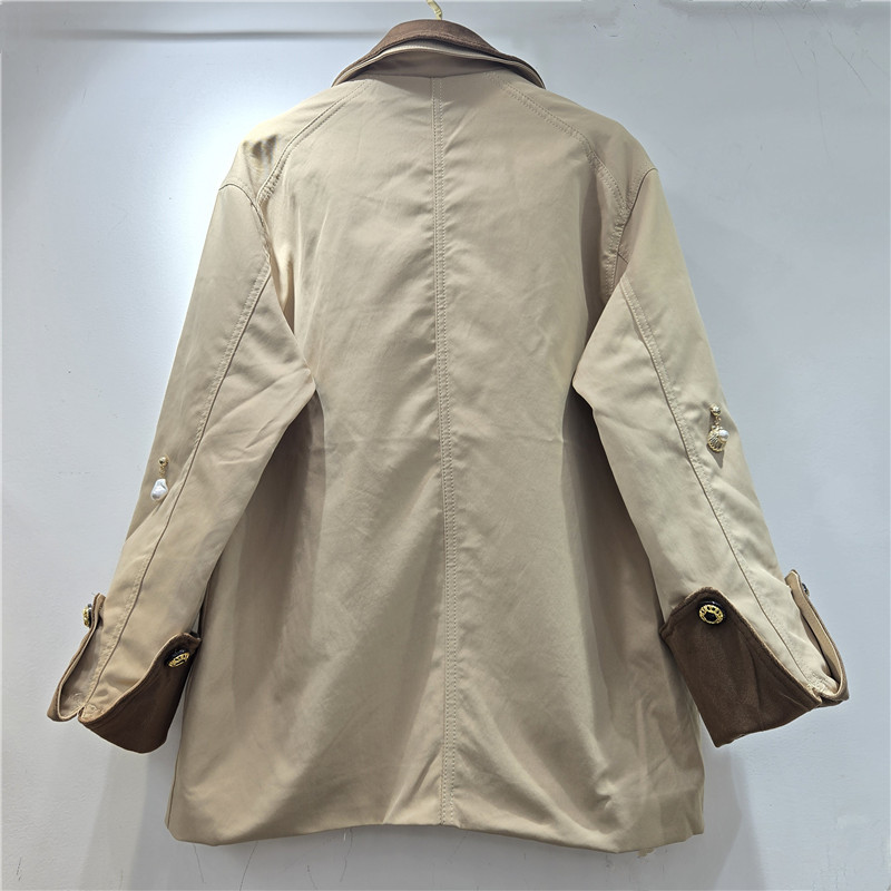 Chaqueta de Mujer con Solapa y Perlas de Mezcla de Algodón, Con Cuentas