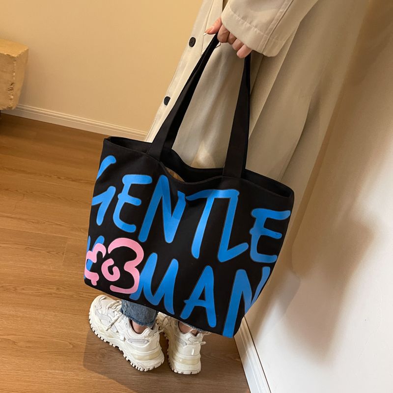 Commuting single-shoulder letter large-capacity versatile bag, canvas bag, Japanese student class artistic bag, women's tote handbag undefined