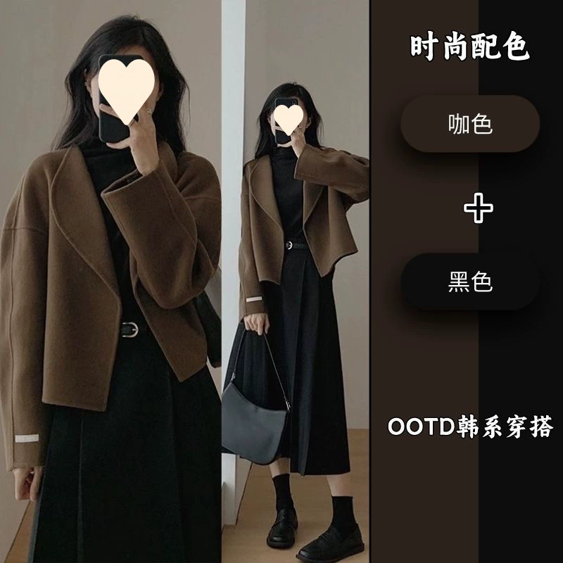 Короткое демисезонное Woolen пальто, куртка, двусторонний кашемировый костюм, увеличенная толщина, для подростков