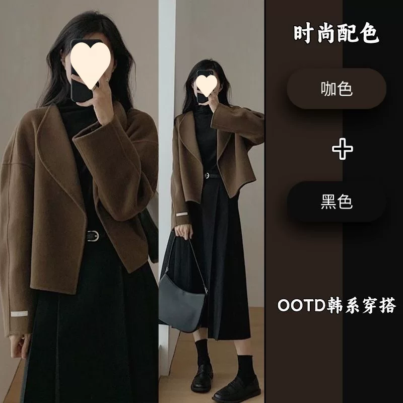 Короткое демисезонное Woolen пальто, куртка, двусторонний кашемировый костюм, увеличенная толщина, для подростков