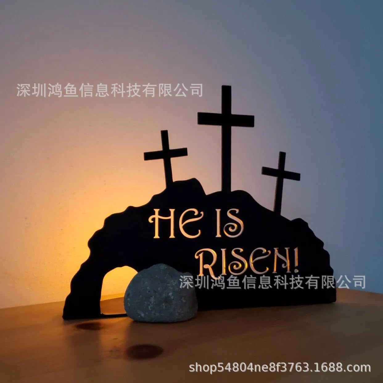 跨境新品He Is Risen Easter Scene复活节场景和十字架雕像装饰