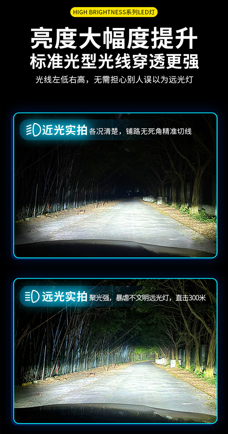 Cross-Border Car Led Headlight 140W High Power Headlight 9005 Far and Low Beam H1 Super Bright H11 Laser H4 Car H7
