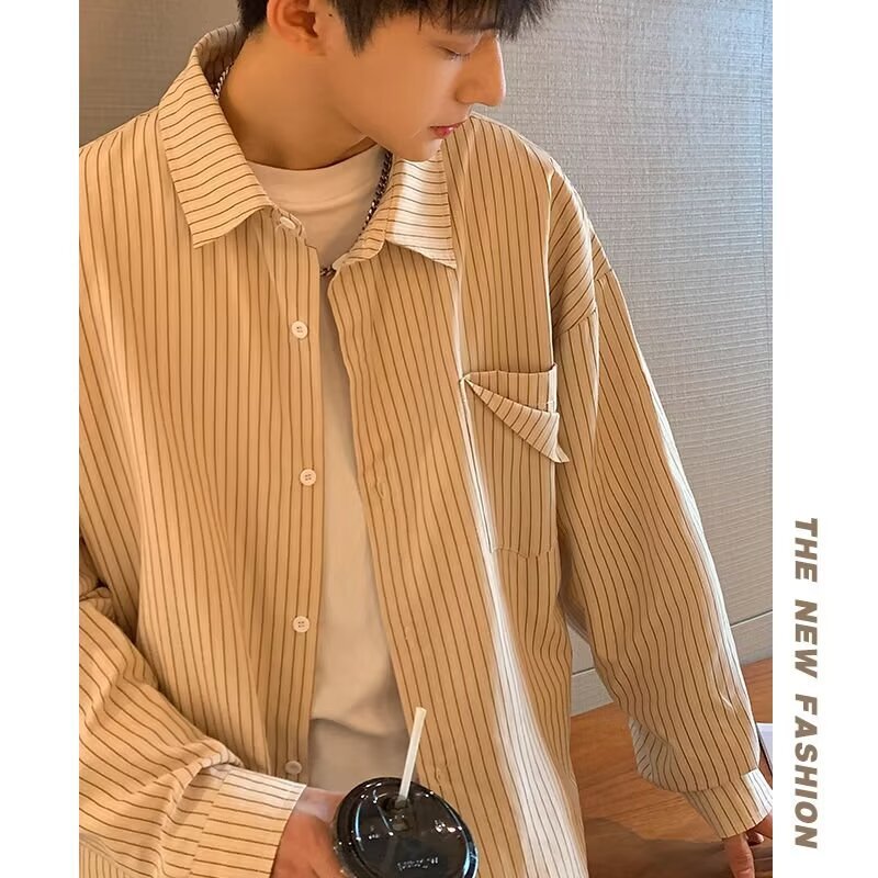 Striped Long-sleeved Shirt Men's plus size 2024 Spring and Autumn Fashionable All-match Loose BF Casual Shirt Jacket