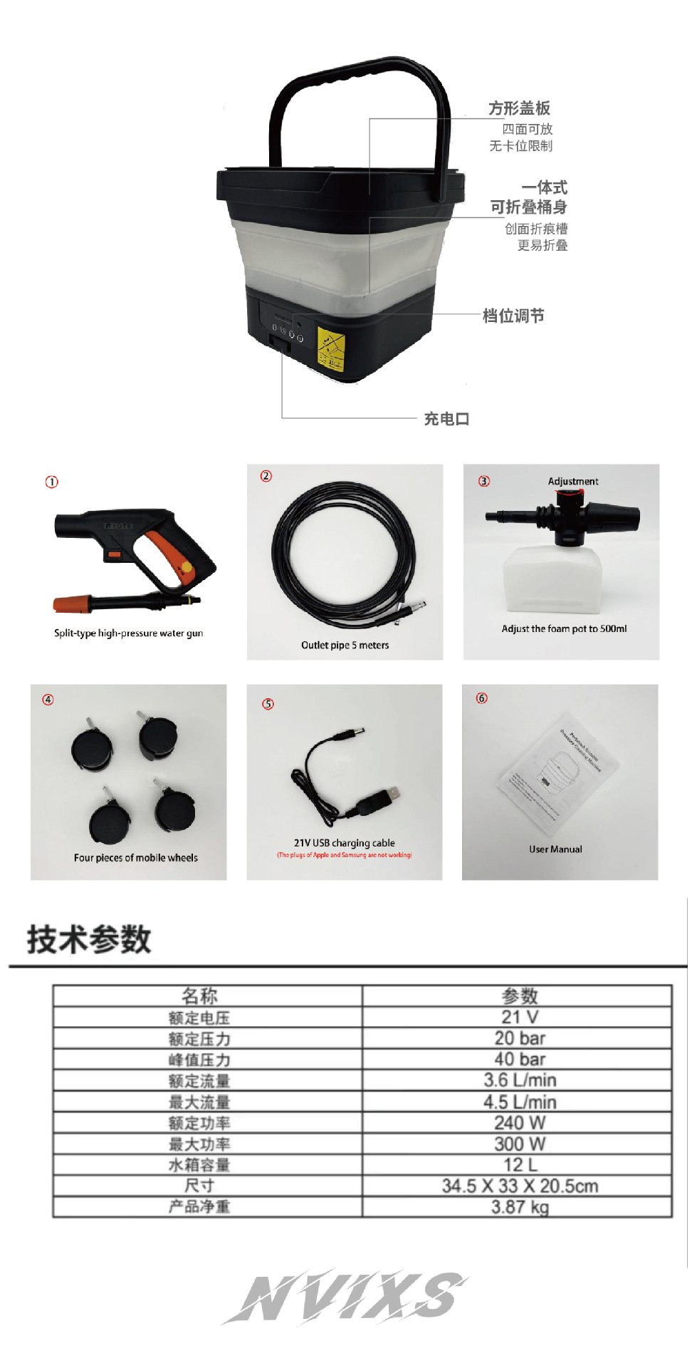 NVIXS Portable Washer Cordless Lithium Battery Cleaning