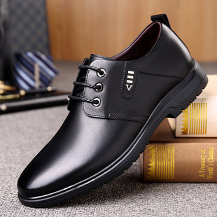 Leather shoes lace-up new casual leather shoes British style business formal wear hidden height men's soft sole shoes lace-up dad shoes