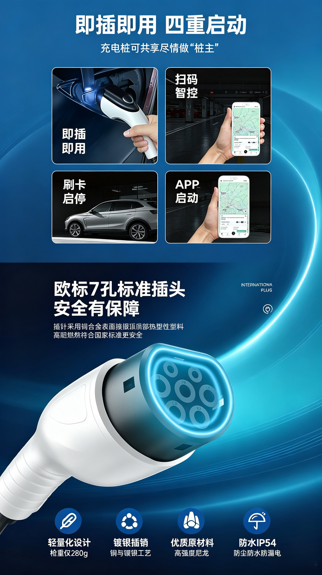22kW car charging station, floor-mounted AC charger, AC220V/AC380V, national standard electric vehicle smart charging, white
